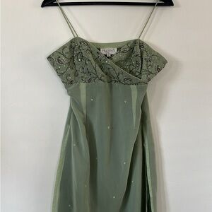 Vintage Y2K Fairy Core Hurley Dress in Sage with Beading